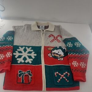 Disney Star Wars Ewok Holiday Spirit Jersey Patchwork Pocket Zip Sweater Siz Med